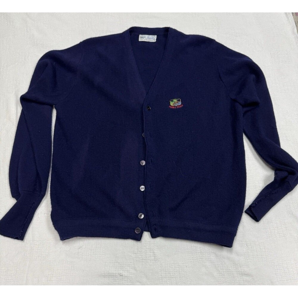 Vtg Pickering Pebble Beach Navy Blue Golf Club Cardigan Sweater Men's Medium